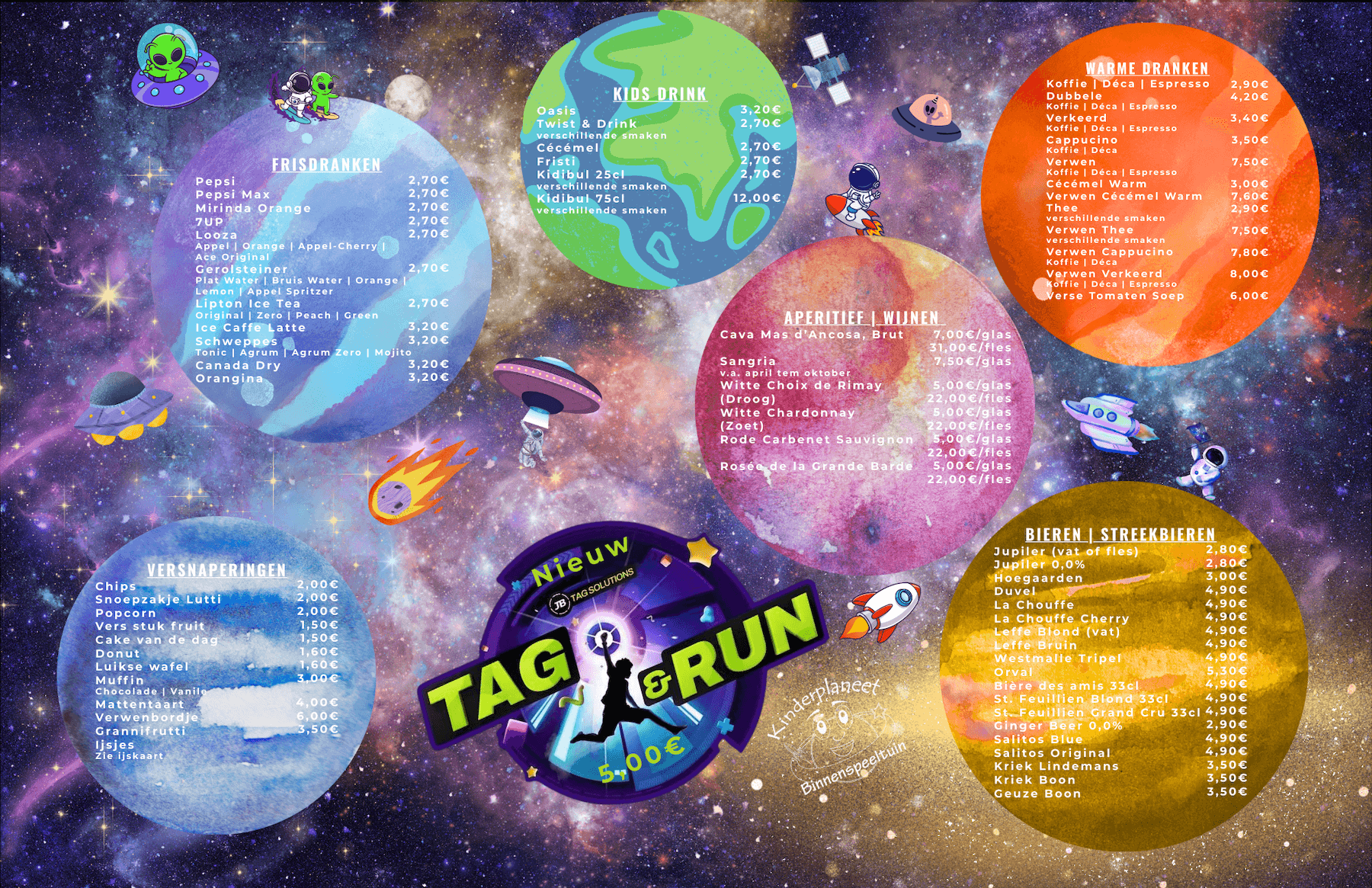 Binnenspeeltuin Kinderplaneet Menu kaart pagina 1